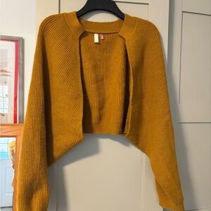 Mustard Open-Front Cropped Shrug Sweater
